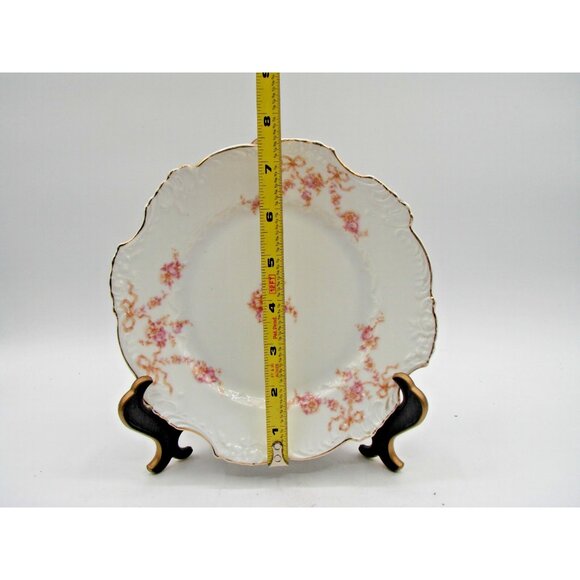 Hermann Ohme German Silesia Plate Floral Bow Pink Gold Gild Porcelain 40s Replac - Picture 10 of 10
